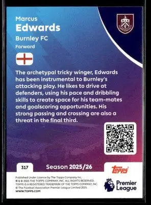 Football trading card for Marcus Edwards from Topps Premier League 2025/26 season