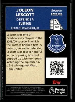Back of 2025-26 Topps Premier League Joleon Lescott Rainbow Foil trading card