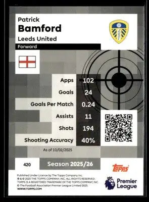 Collectible Patrick Bamford football card from Topps Premier League 2025-26