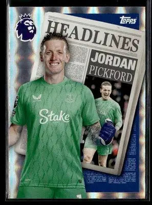 Collectible Topps Premier League trading card of Jordan Pickford in green jersey