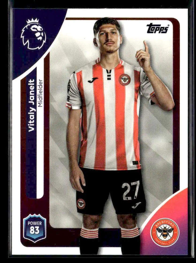 Topps Premier League trading card featuring Vitaly Janelt in Brentford kit for 2025-26