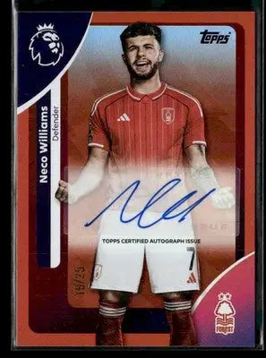 Neco Williams autographed Topps Premier League card with orange foil design