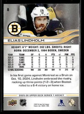 2025-26 Upper Deck #8 Elias Lindholm