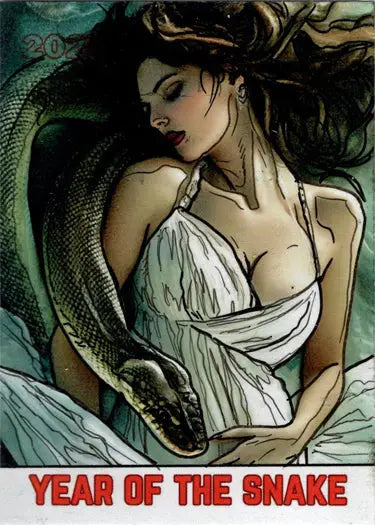 Woman with snake sketch card by Michael Munshaw from 2025 5finity Year Of The Snake series