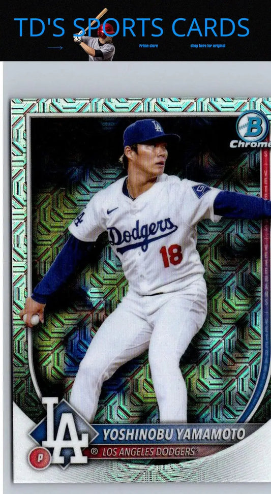 Yoshinobu Yamamoto baseball card in 2025 Bowman Mojo Refractor series