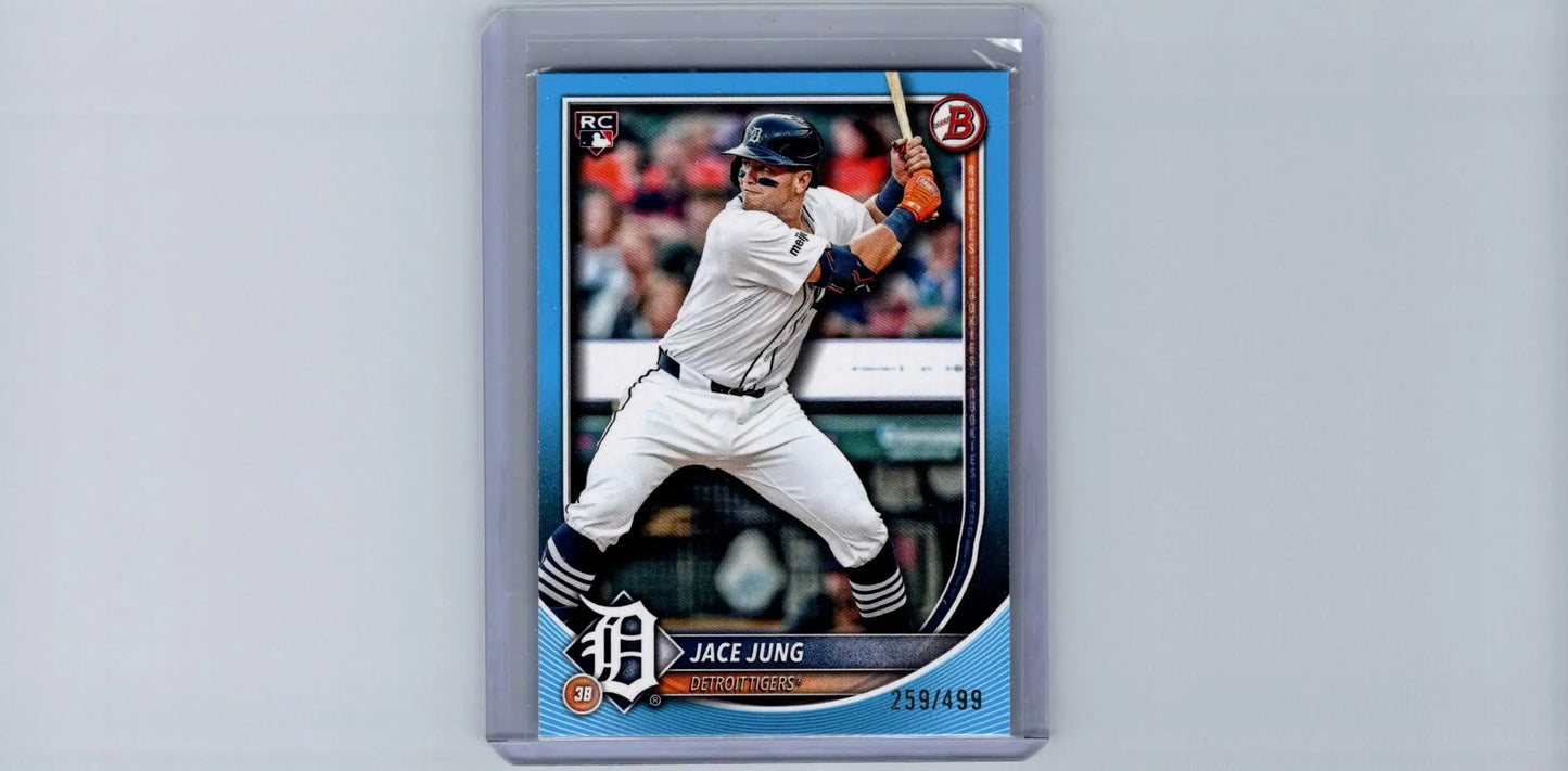 Jace Jung Sky Blue baseball card from 2025 Bowman #59 Jace Jung Sky Blue #/499