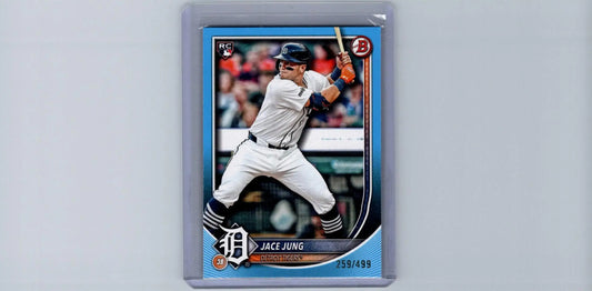 Jace Jung Sky Blue baseball card from 2025 Bowman #59 Jace Jung Sky Blue #/499