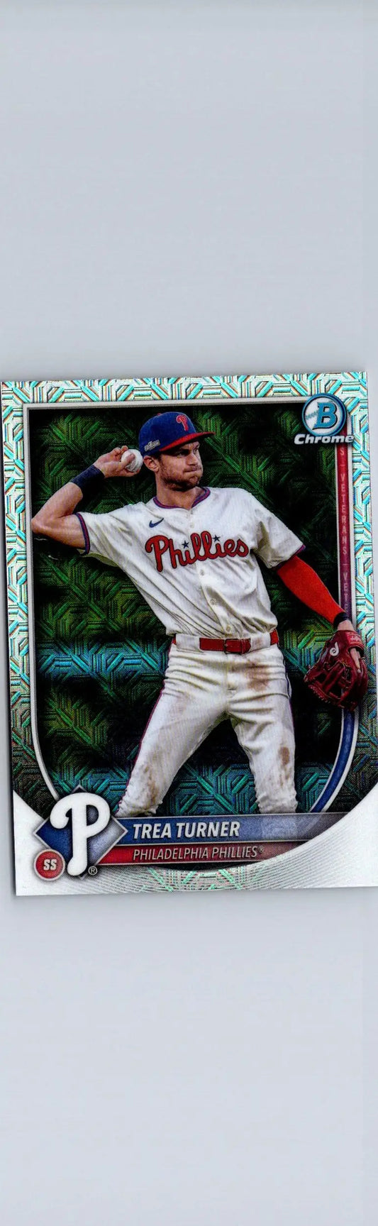 Trea Turner baseball card from 2025 Bowman #65 Trea Turner Chrome Mojo Refractor