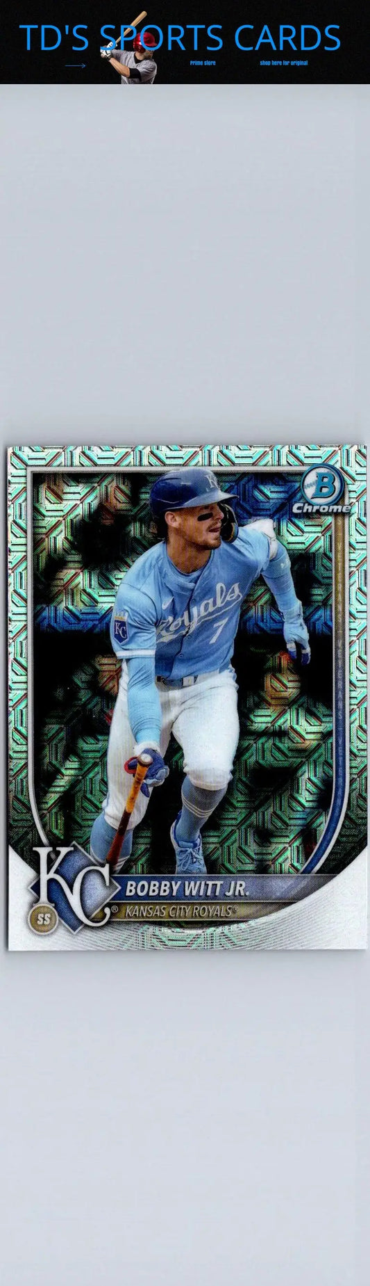 Bobby Witt Jr. baseball card 2025 Bowman Chrome Mojo Refractor display