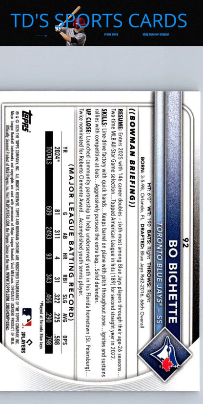 Bo Bichette baseball card featuring Bichette Chrome Mojo and Chrome Mojo Refractor details