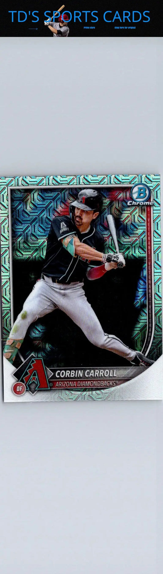 Corbin Carroll baseball card 2025 Bowman Chrome Mojo Refractor featuring Corbin Carroll chrome