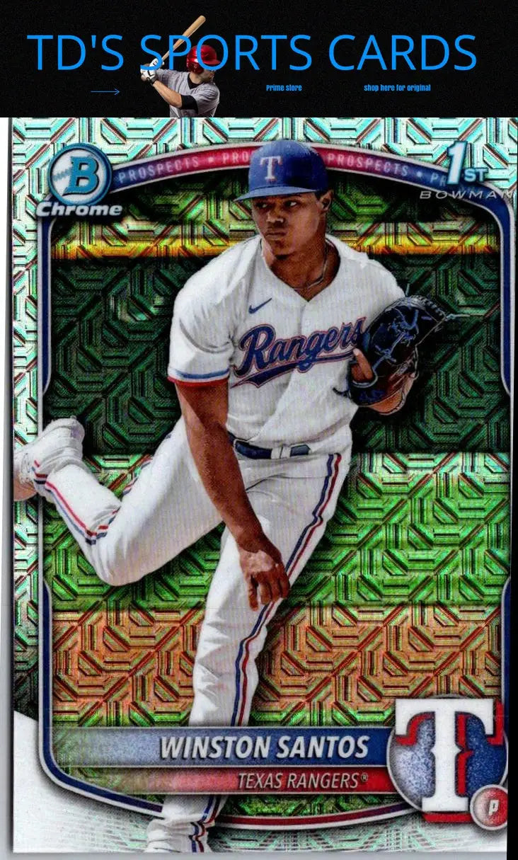 Winston Santos Chrome Baseball Card from 2025 Bowman Prospects Mojo Refractor
