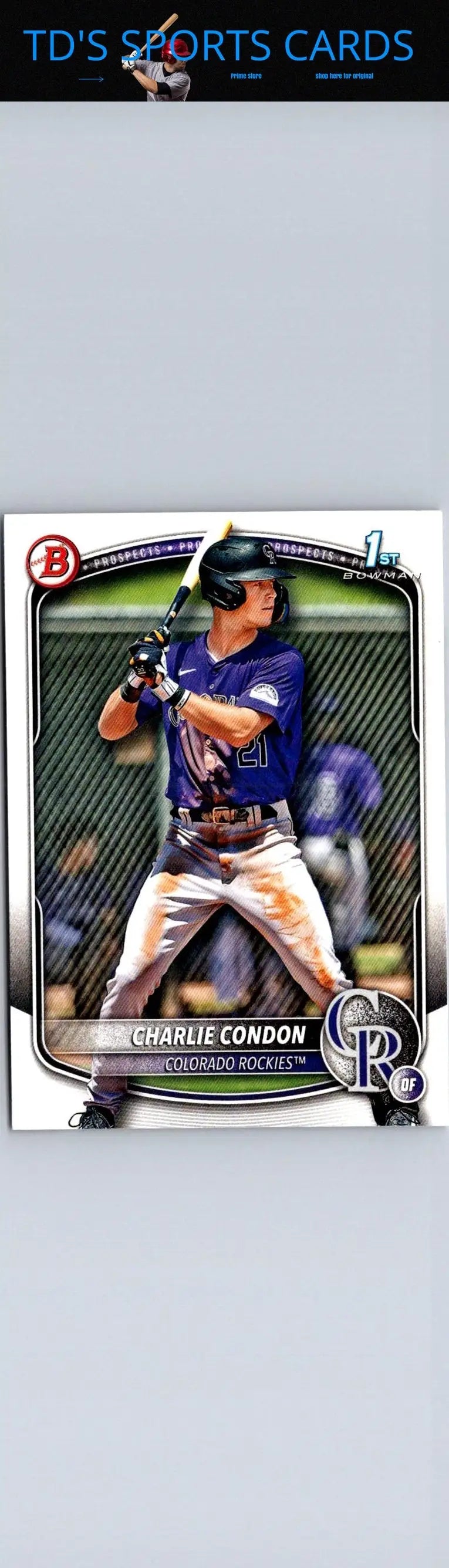 Baseball card of Charlie Condon from 2025 Bowman #BP-75 Condon Prospects set