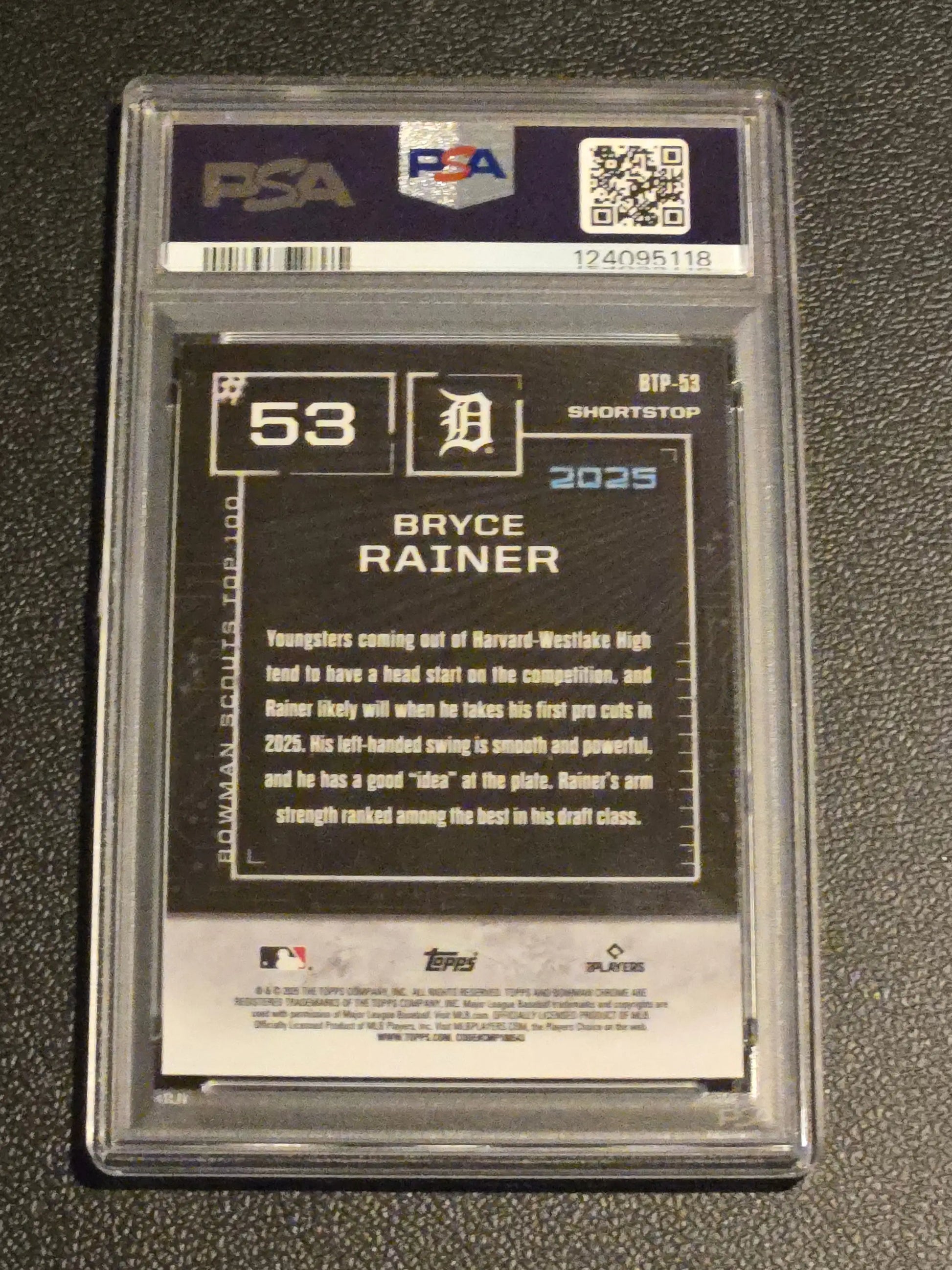 2025 Bowman #BTP-53 Bryce Rainer Bowman Scouts Top 100 PSA 8 - Trading Card