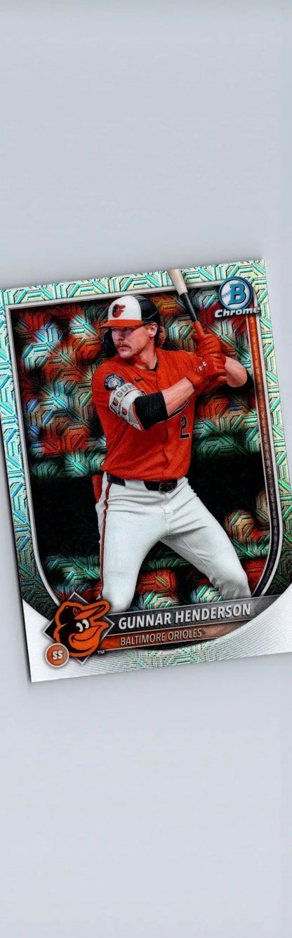 Gunnar Henderson baseball card from 2025 Bowman Chrome Mojo Refractor collection