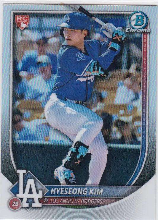 Baseball rookie card of Hyeseong Kim Los Angeles Dodgers 2025 Bowman Chrome Red RC Variation