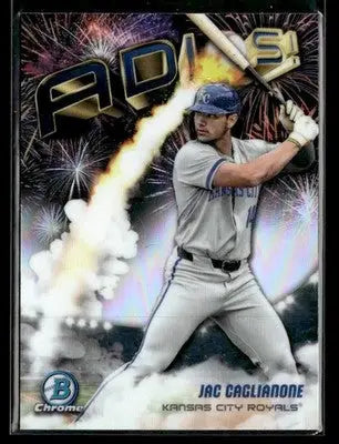 Baseball trading card featuring Jac Caglianone of the Kansas City Royals in Bowman Chrome