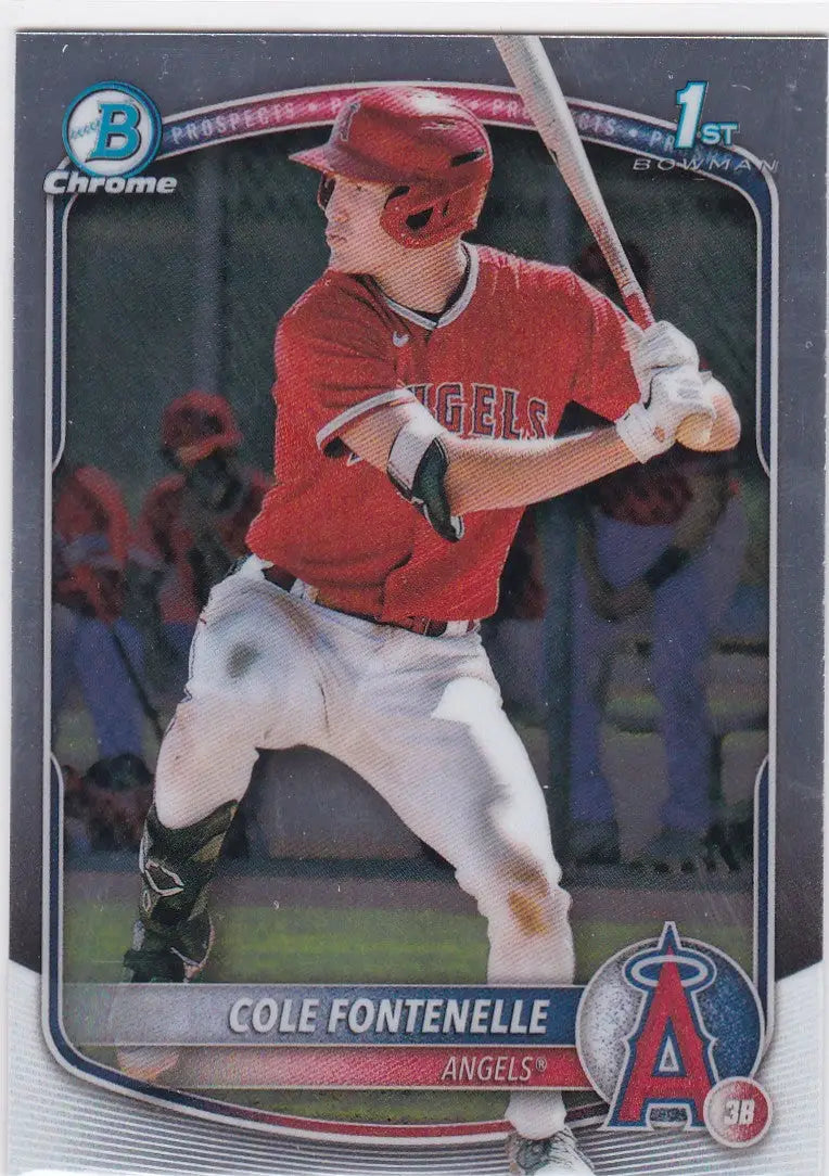 Baseball card of Cole Fontenelle from 2025 Bowman Chrome Los Angeles Angels series
