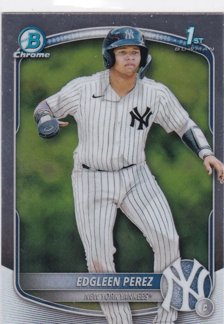 Baseball trading card of Edgleen Perez 1st Bowman in New York Yankees uniform