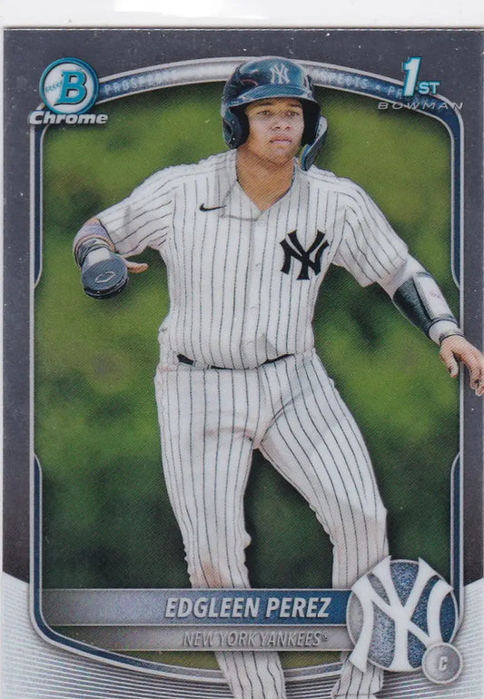 Baseball trading card of Edgleen Perez 1st Bowman in New York Yankees uniform