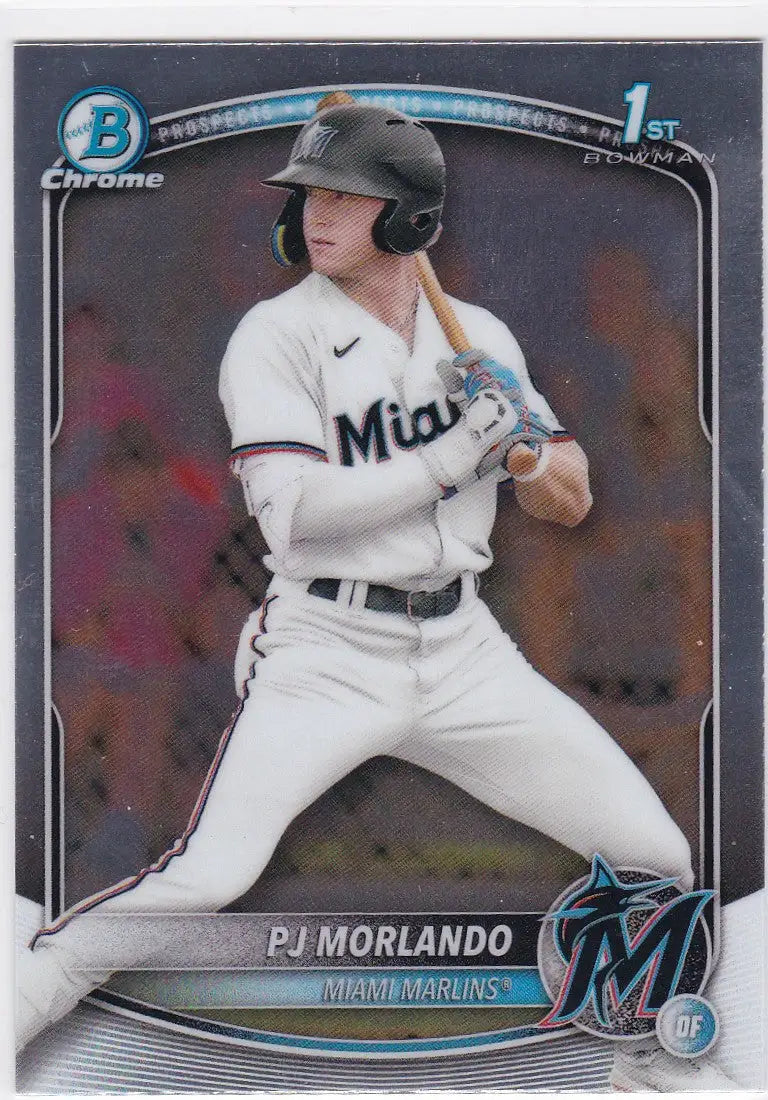 Baseball trading card of PJ Morlando 1st Bowman Miami Marlins from 2025 Bowman Chrome