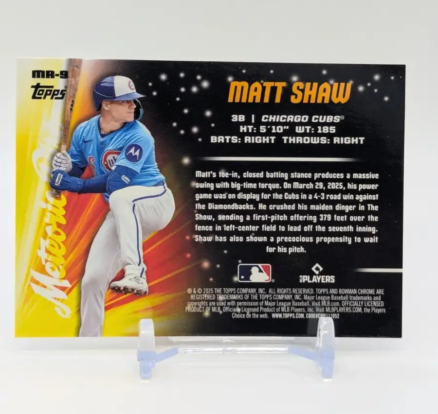2025 Bowman Chrome Matt Shaw Rookie Meteoric Rise RC #MR-9 Cubs - Trading Card