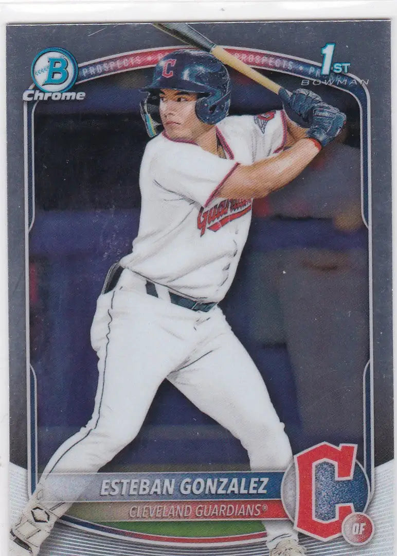 Baseball trading card of Esteban Gonzales 1st Bowman Guardians from 2025 Bowman Chrome Prospect series