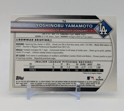 2025 Bowman Chrome Yoshinobu Yamamoto #76 Chrome Mojo Refractor