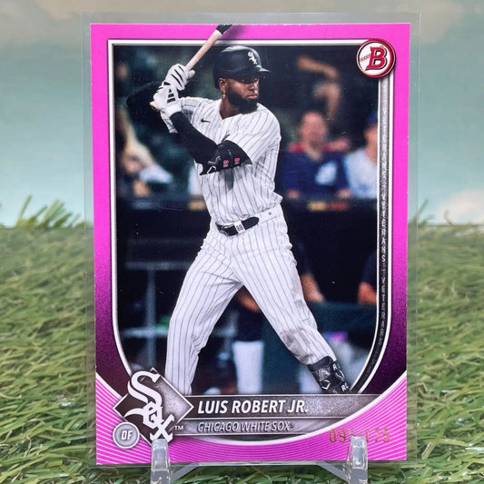 Luis Robert trading card from 2025 Bowman Luis Robert Jr. Pink /175 Chicago White Sox