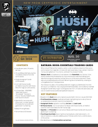 Promotional material for Batman Hush Essentials Trading Cards in Cryptozoic Batman Hush box