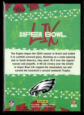 Collectible Philadelphia Eagles football card from 2025 Donruss Super Bow LIX Champions