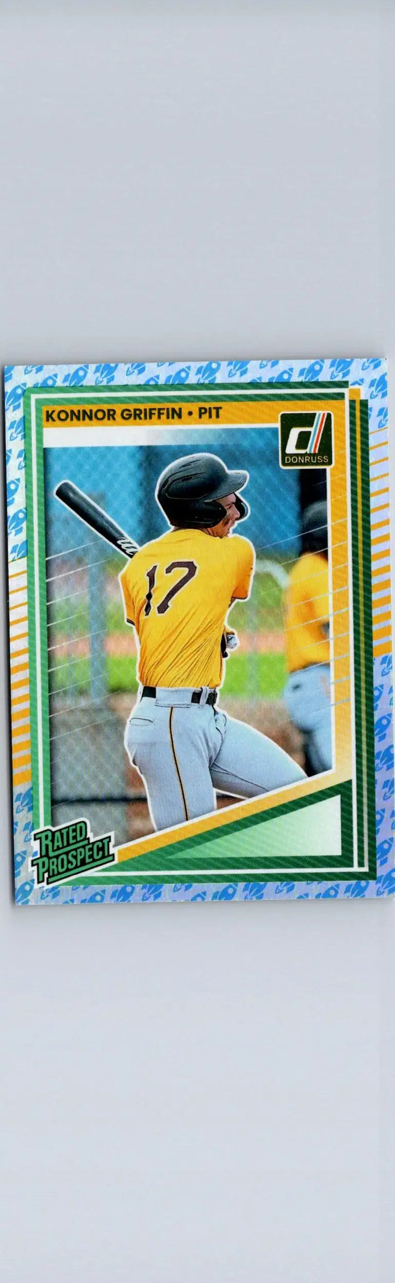 Baseball trading card featuring Konnor Griffin in yellow jersey with number 17