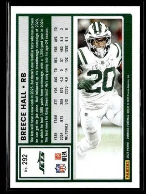 2025 Donruss Breece Hall Press Proof Red NFL trading card featuring player in uniform