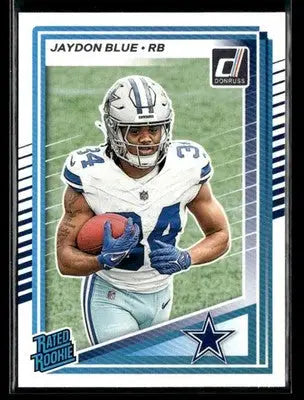 Jaydon Blue Rated Rookie football card featuring Dallas Cowboys from 2025 Donruss series