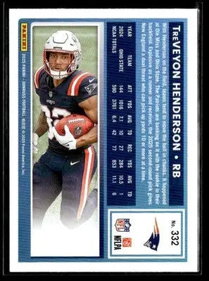 2025 Donruss TreVeyon Henderson Rated Rookies football card featuring England Patriots player