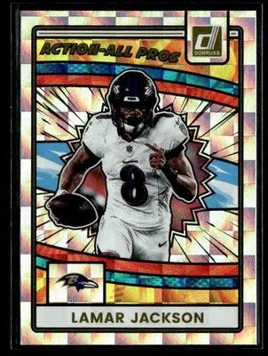 Lamar Jackson Baltimore Ravens football trading card from 2025 Donruss Action All Pros