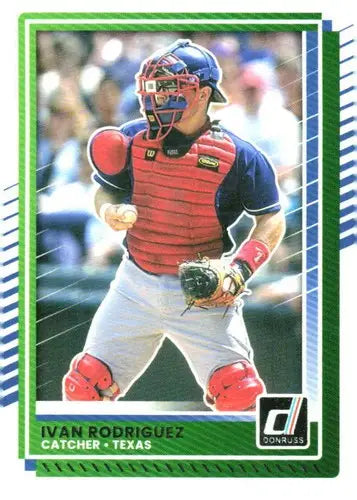 Original gloss Donruss Base baseball card featuring Ivan Rodriguez in catcher’s gear