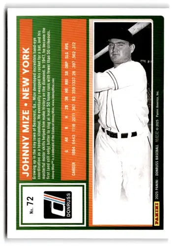 Original gloss Donruss Base Johnny Mize baseball card from 2025 Donruss Base series