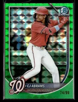 Baseball trading card of CJ Abrams from Donruss Chrome with green geometric refractor design