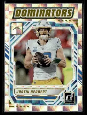 Justin Herbert football trading card from 2025 Donruss Dominators Los Angeles Chargers