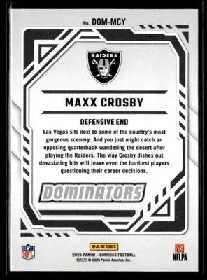 Black and white Maxx Crosby football trading card for Las Vegas Raiders 2025 Donruss
