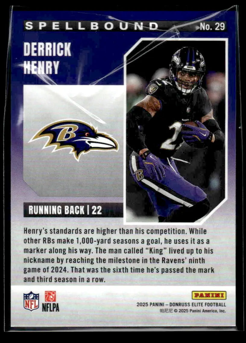 Derrick Henry football trading card from 2025 Donruss Elite Spellbound series
