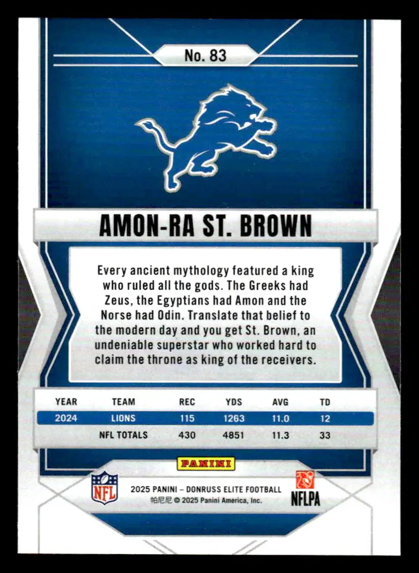2025 Donruss Elite Amon-Ra St. Brown football trading card Detroit Lions collectible