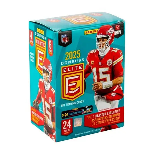 2025 Donruss Elite NFL blaster box featuring Patrick Mahomes for elite NFL football trading cards