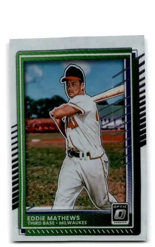 Original gloss Donruss Optic Eddie Mathews baseball card from 2025 Braves collection