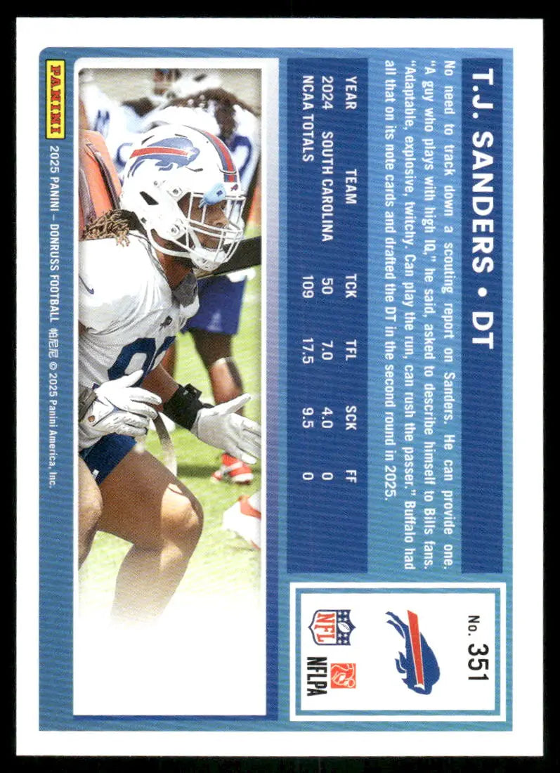 2025 Donruss Rated Rookie T.J. Sanders #351 Football - Football Card