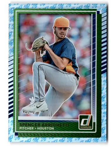 Original gloss baseball trading card of Spencer Arrighetti from Donruss Rockets Astros