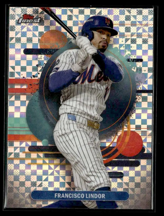 Baseball trading card of Francisco Lindor in a New York Mets uniform for 2025 Finest #113