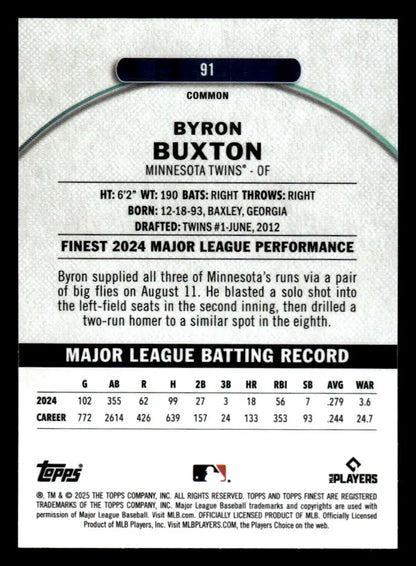 Baseball trading card of Byron Buxton from the Minnesota Twins 2025 Finest #91