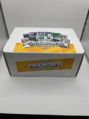 White cardboard Gold Rush Pack Attack Baseball Box with logo and 10 baseball packs inside
